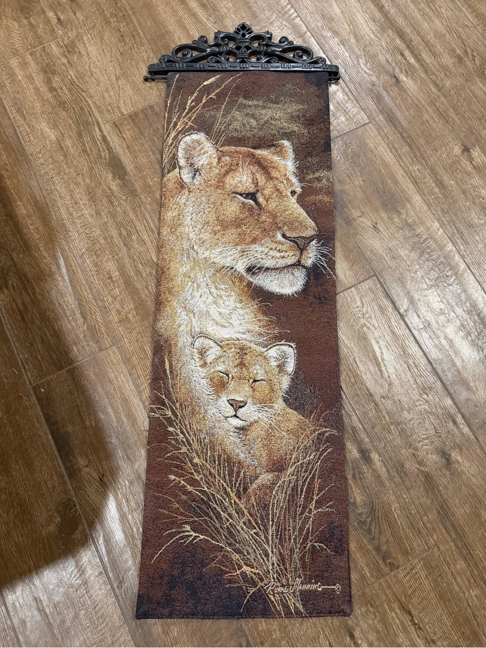 Lioness & Cub Tapestry Wall Hanging - Brown Nature Scene
